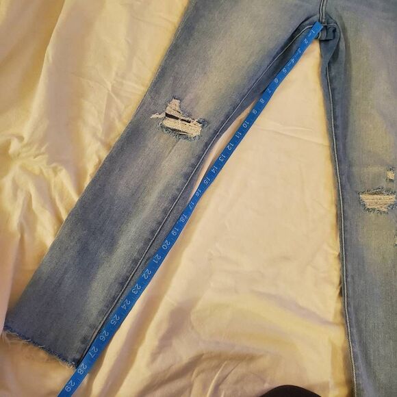Express light blue skinny ankle distressed midrise raw hem jean 10 long - Picture 9 of 11